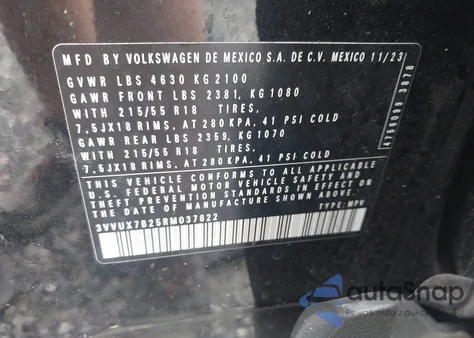 2024 Volkswagen Taos 1.5T Se z USA, uszkodzony, nr VIN 3VVUX7B25RM037822